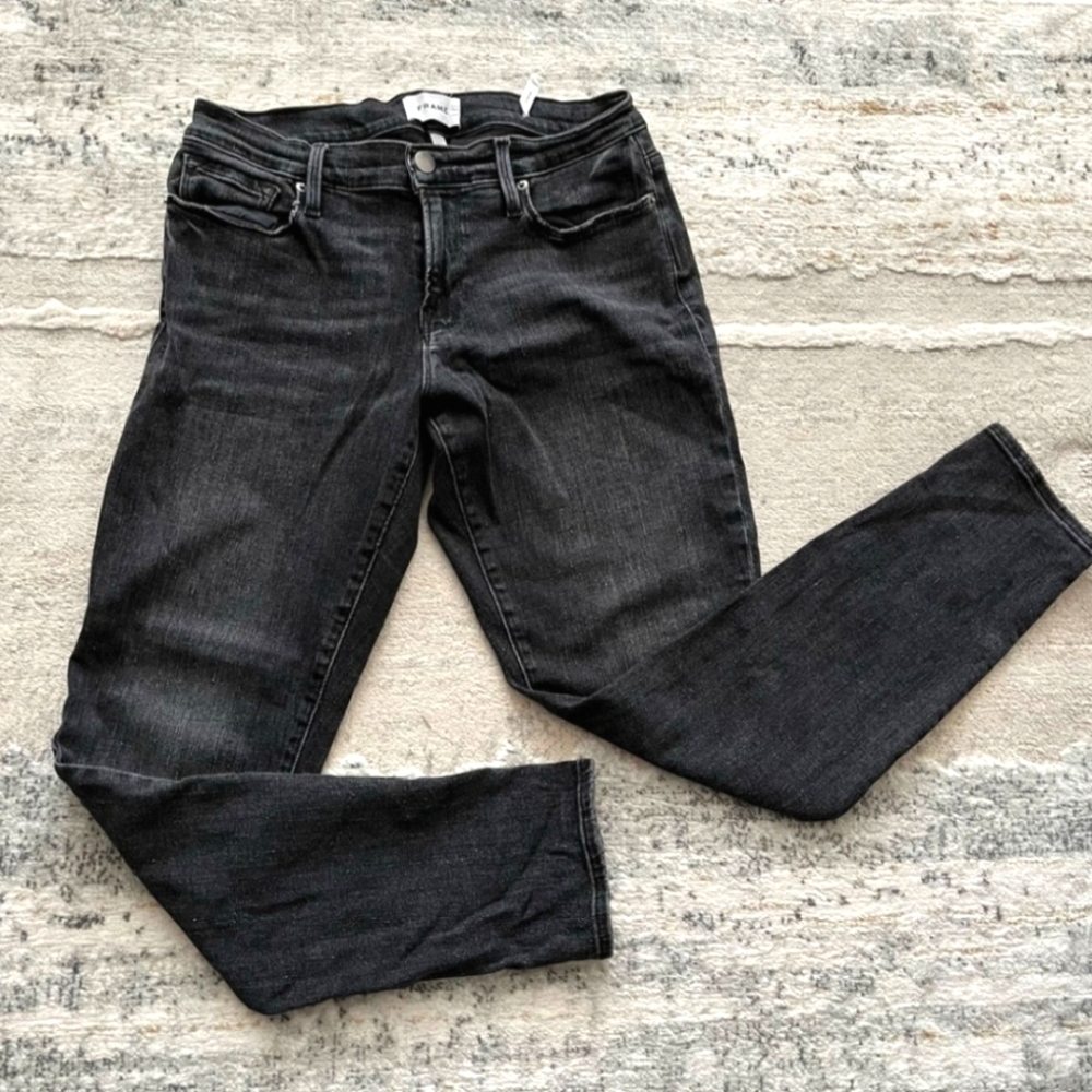 Frame Denim Intentionally Faded Black Straight Leg Jeans